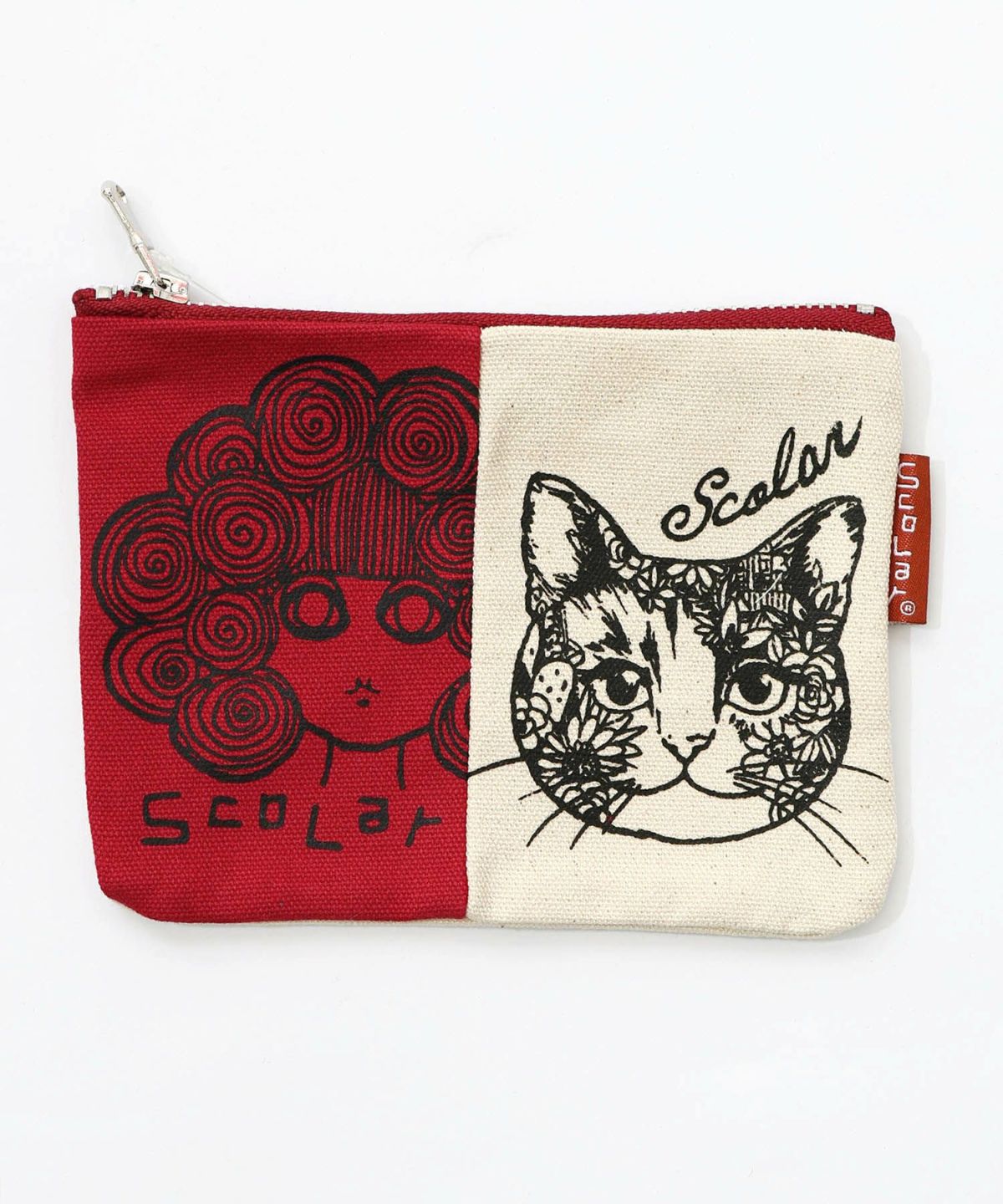 スカラーちゃん×ネコ配色フラットポーチ-5