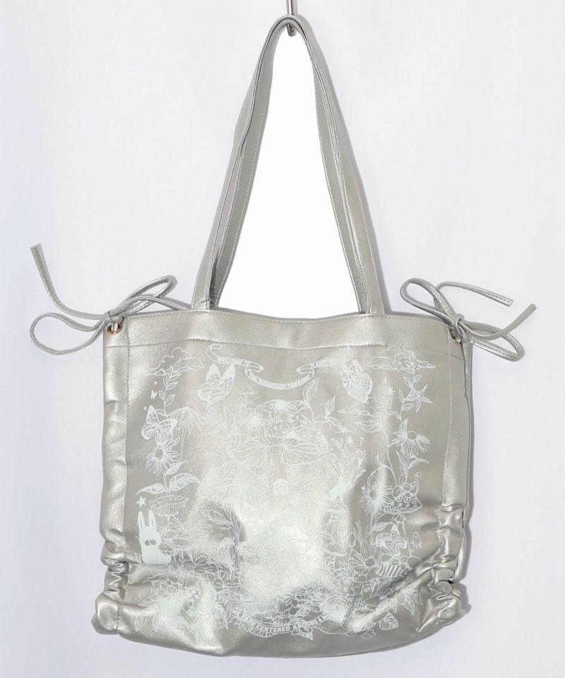 きのこランド柄サイド絞り合皮トートバッグ-6