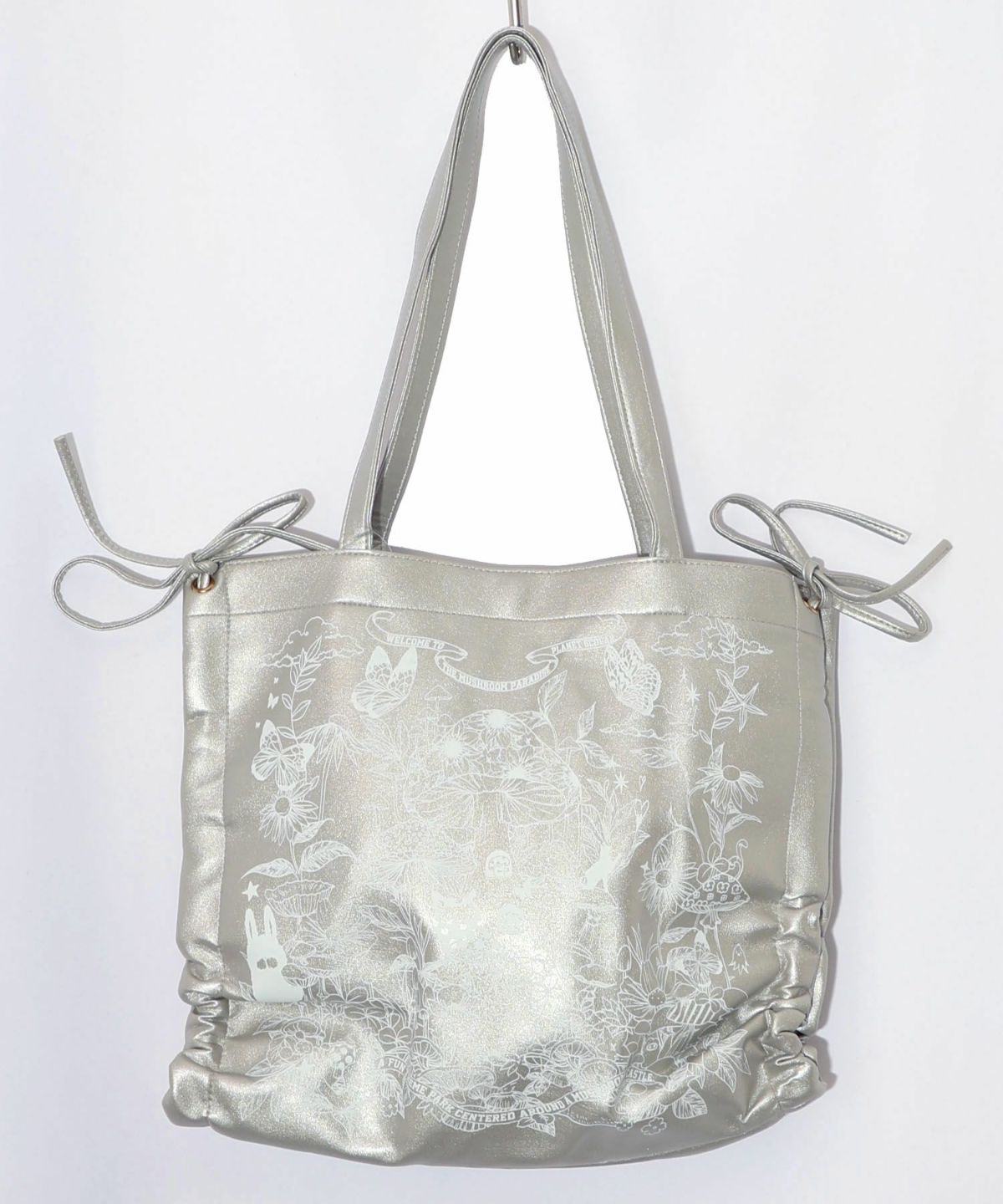 きのこランド柄サイド絞り合皮トートバッグ-6