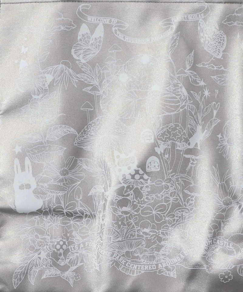 きのこランド柄サイド絞り合皮トートバッグ-7