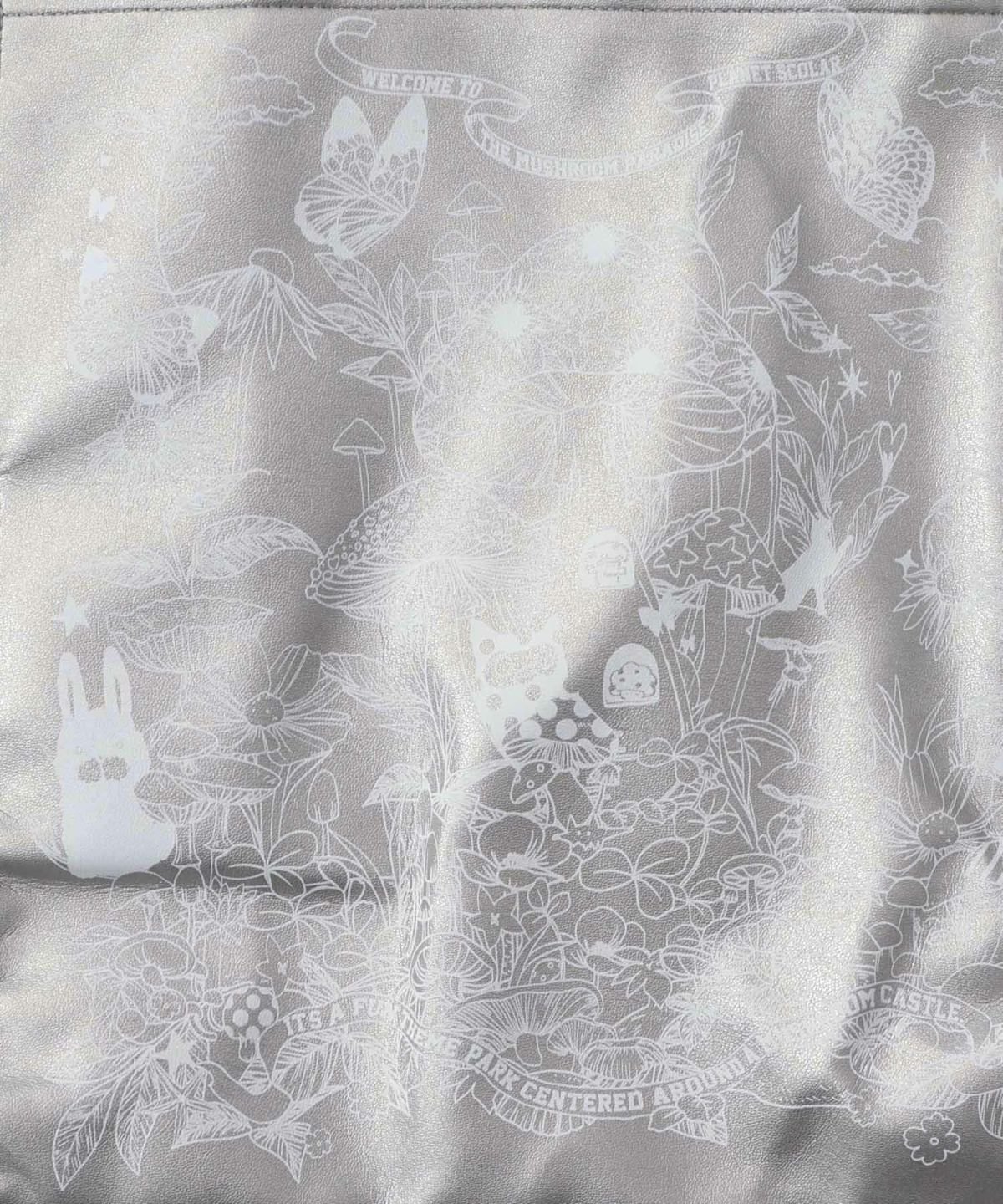 きのこランド柄サイド絞り合皮トートバッグ-7