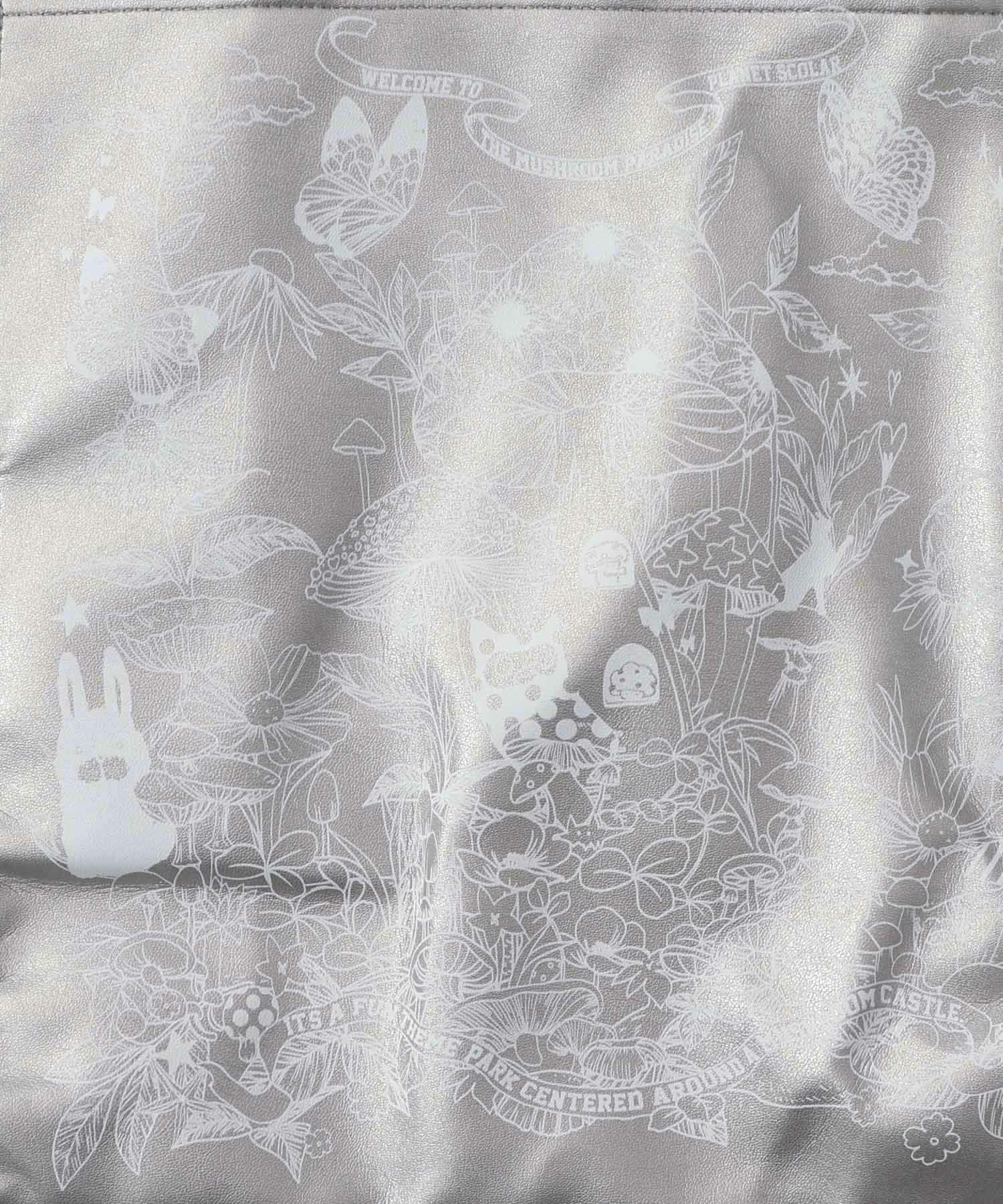 きのこランド柄サイド絞り合皮トートバッグ-7