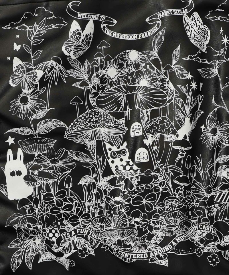 きのこランド柄サイド絞り合皮トートバッグ-9