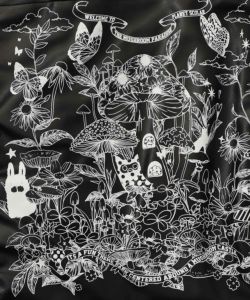 きのこランド柄サイド絞り合皮トートバッグ-9