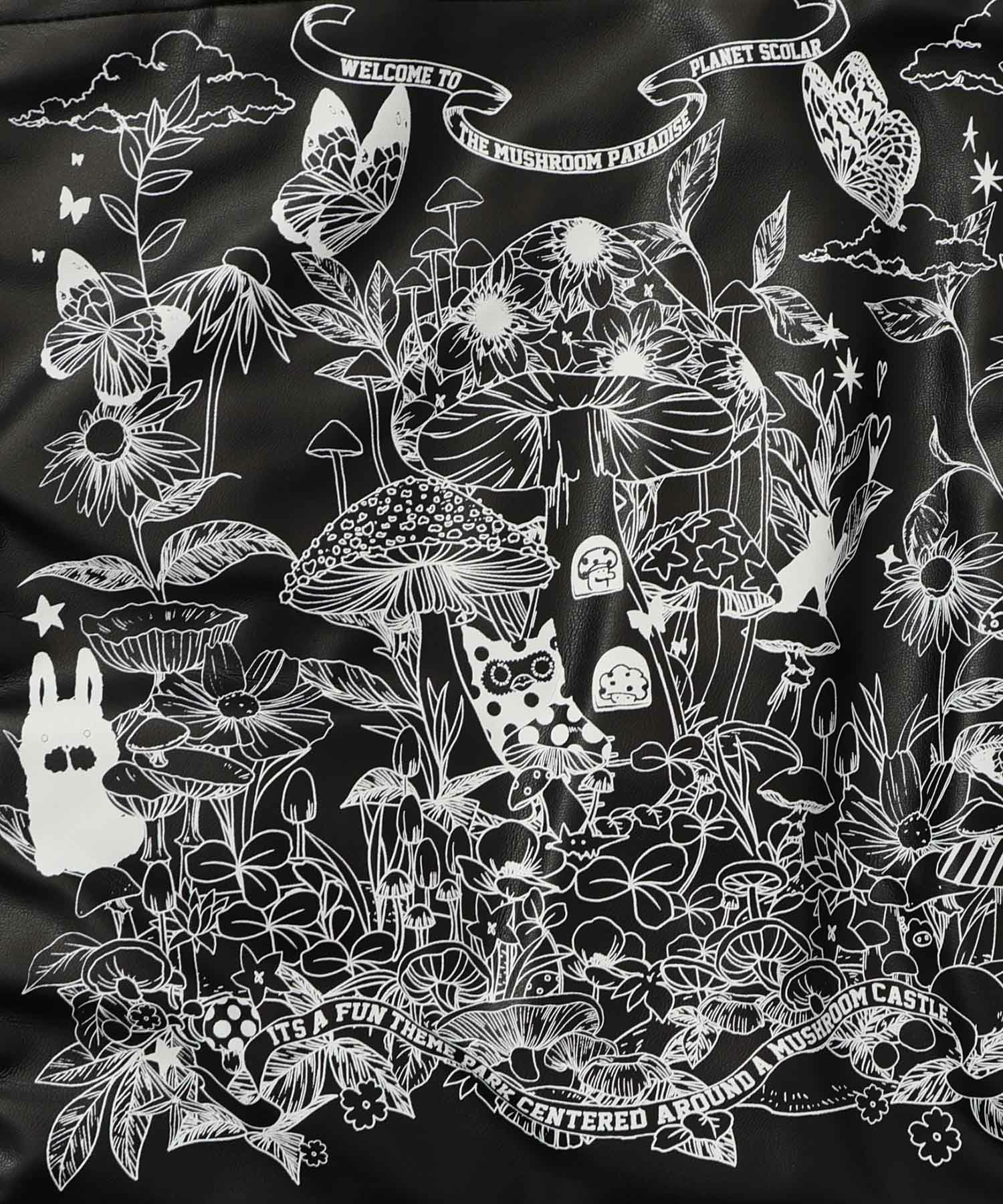 きのこランド柄サイド絞り合皮トートバッグ-9