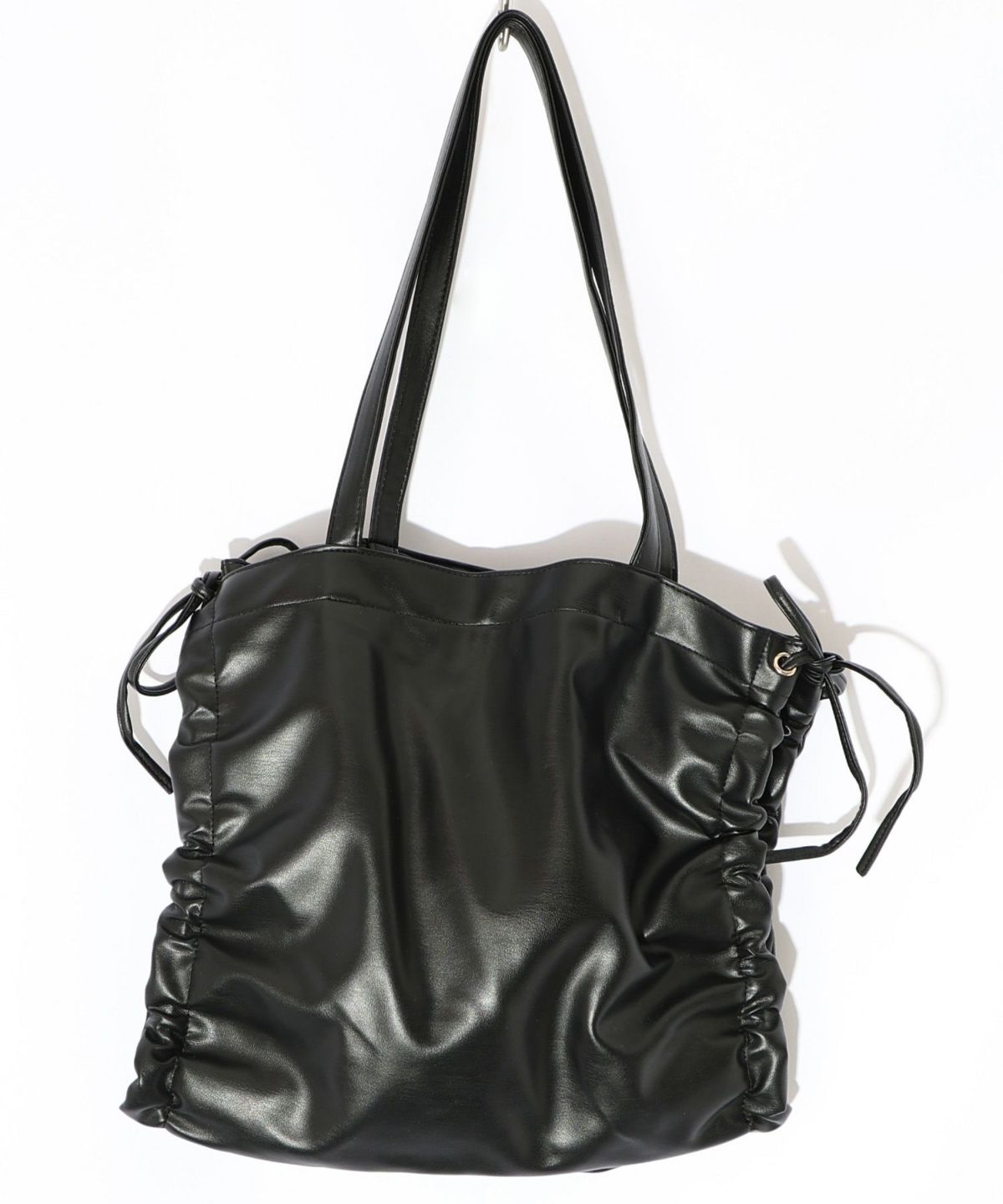 きのこランド柄サイド絞り合皮トートバッグ-11