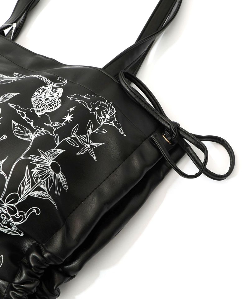 きのこランド柄サイド絞り合皮トートバッグ-13