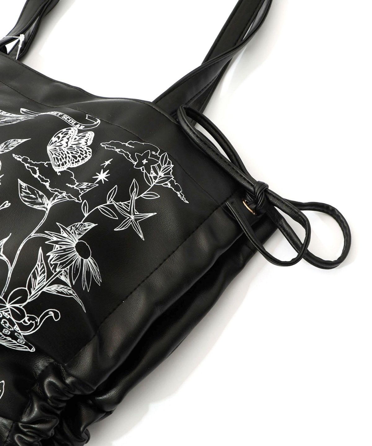 きのこランド柄サイド絞り合皮トートバッグ-13