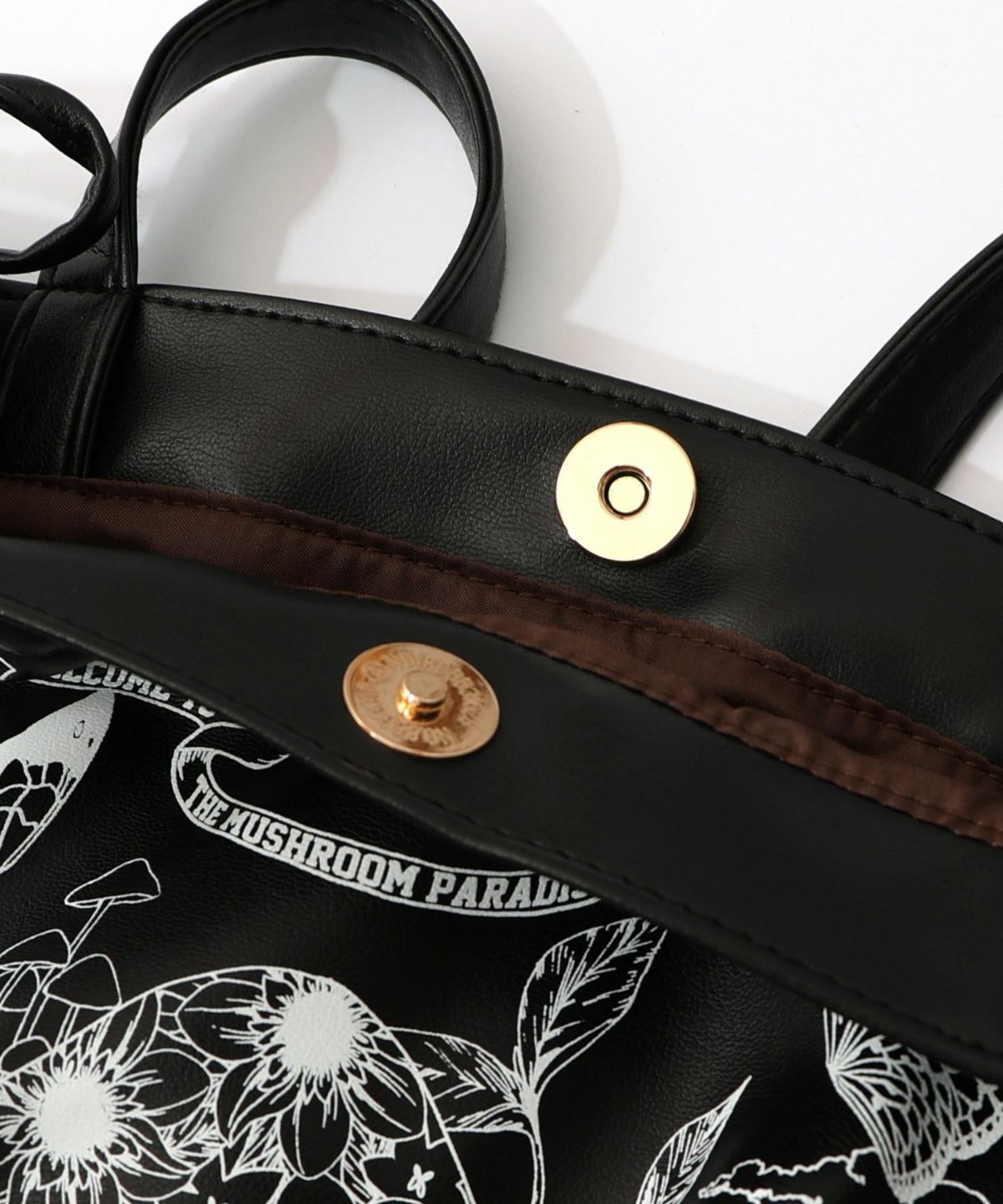 きのこランド柄サイド絞り合皮トートバッグ-14