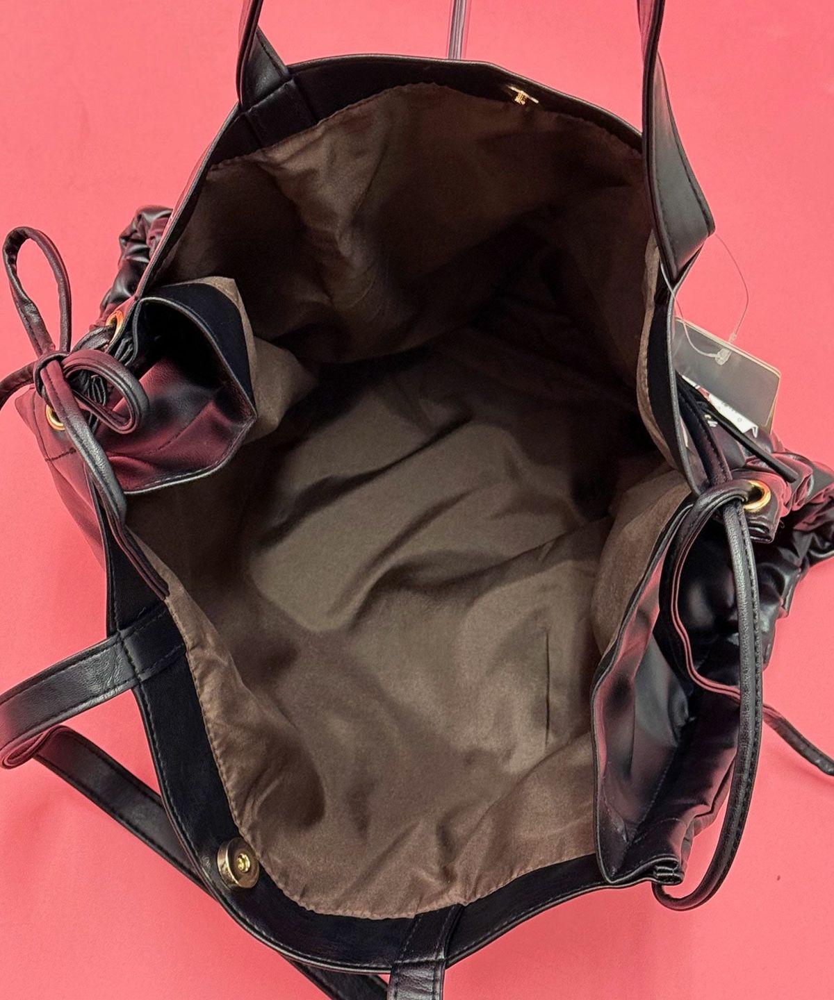 きのこランド柄サイド絞り合皮トートバッグ-15