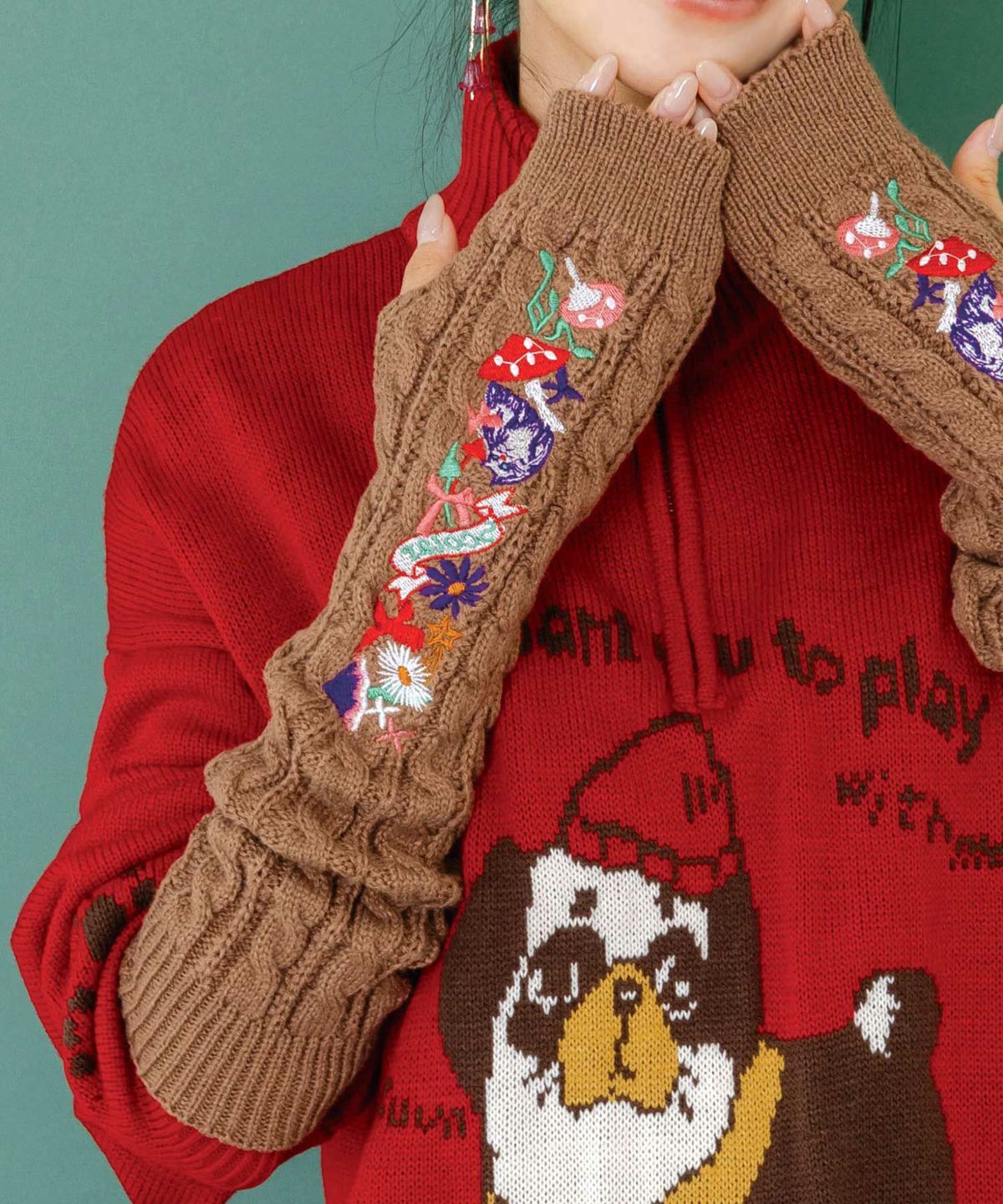 刺繍入りクシュクシュニットアームカバー-2