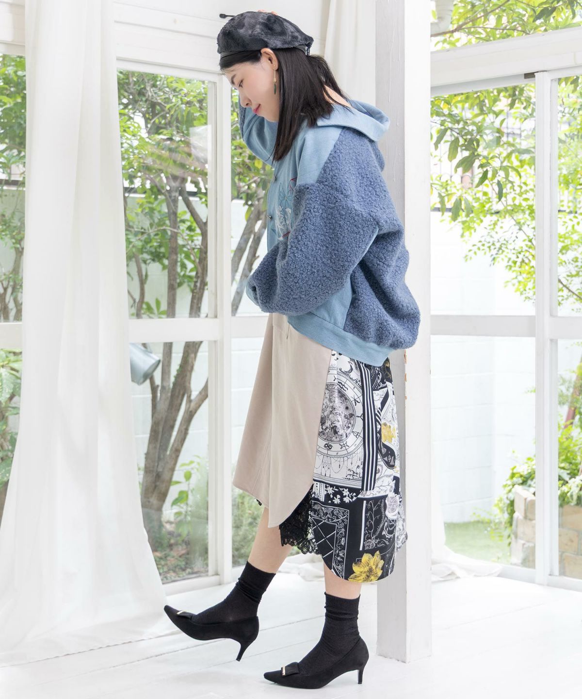 花蝶刺繍デニム×プードルボア 切替ジャケット-6