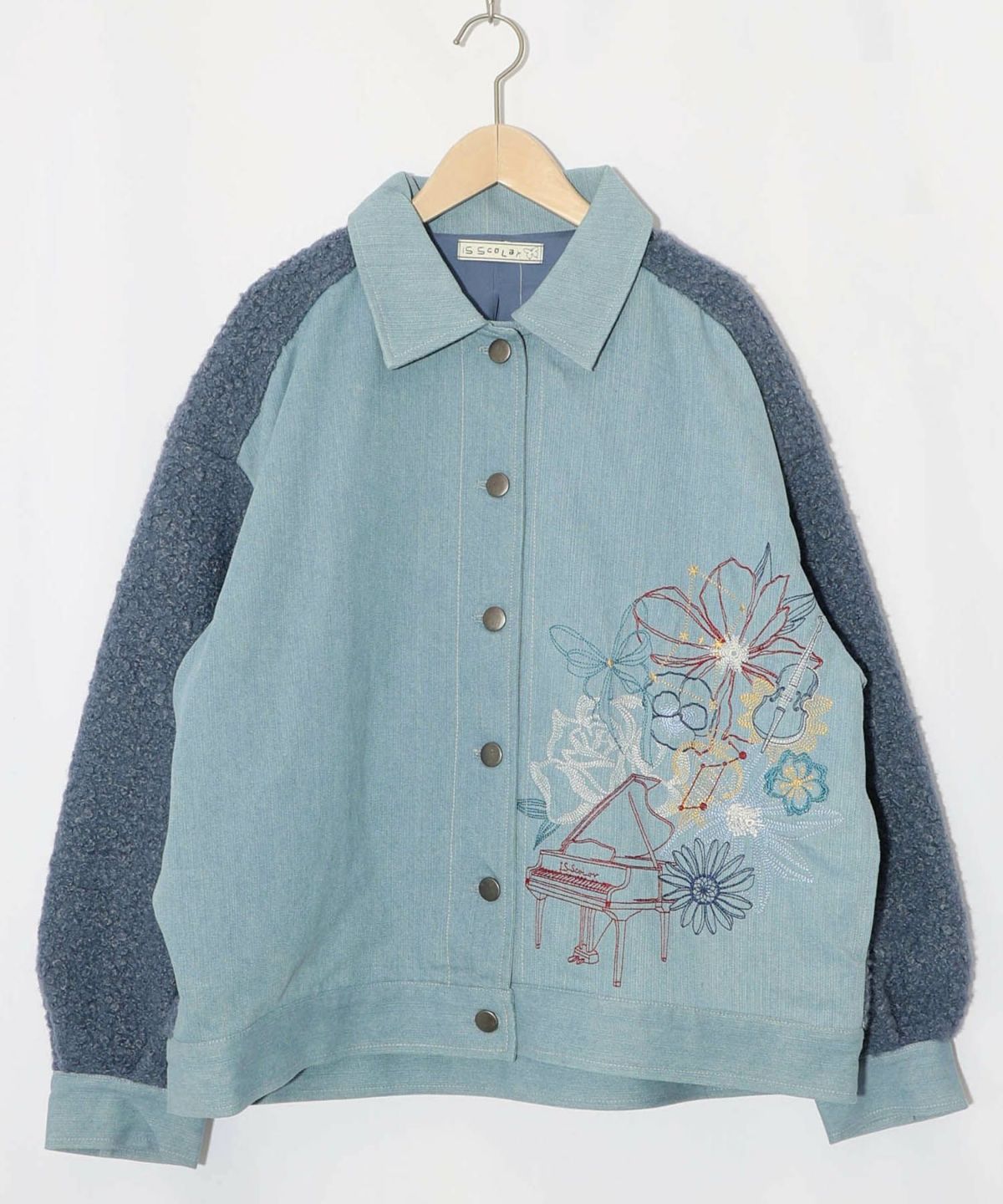 花蝶刺繍デニム×プードルボア 切替ジャケット-12