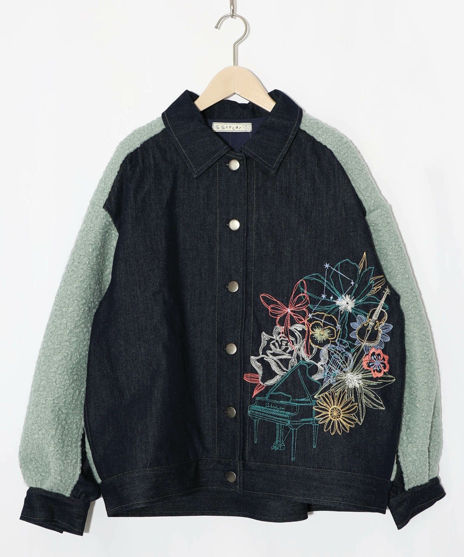花蝶刺繍デニム×プードルボア 切替ジャケット-15