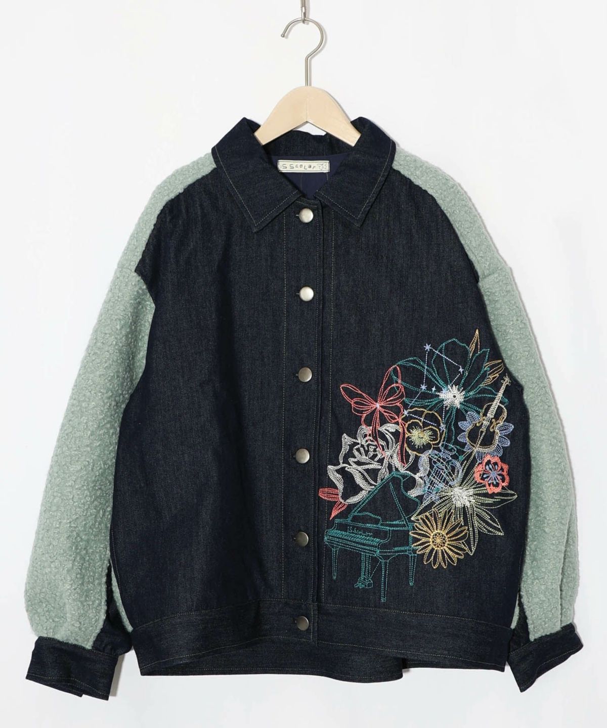 花蝶刺繍デニム×プードルボア 切替ジャケット-15