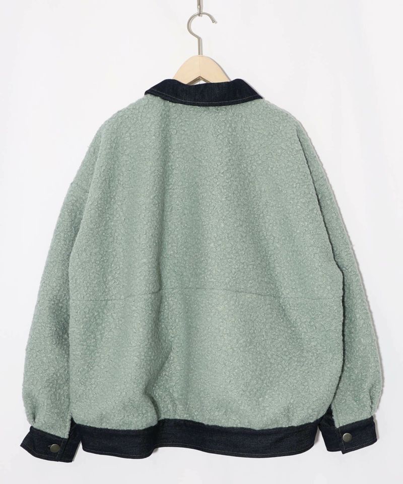 花蝶刺繍デニム×プードルボア 切替ジャケット-16