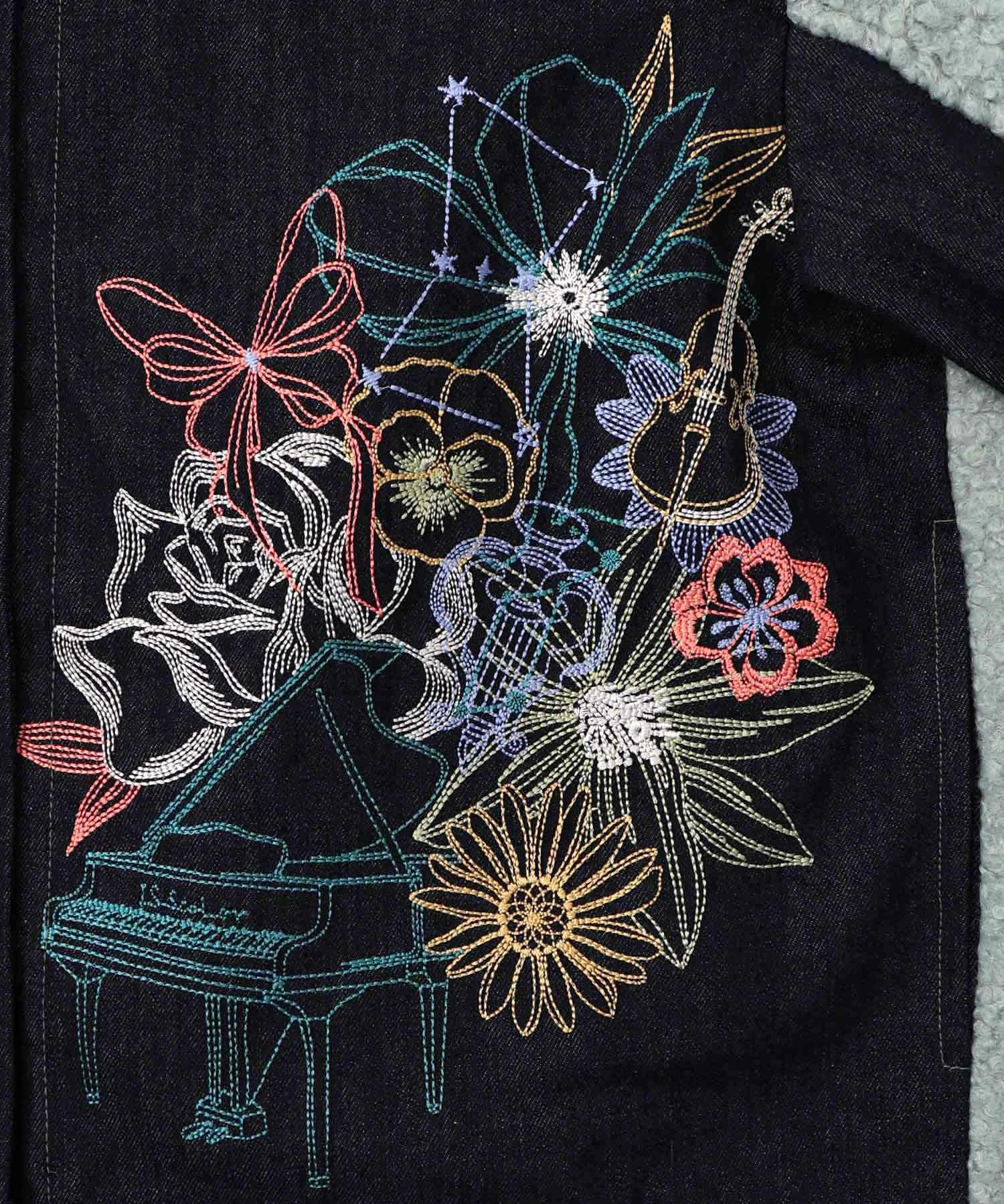 花蝶刺繍デニム×プードルボア 切替ジャケット-17