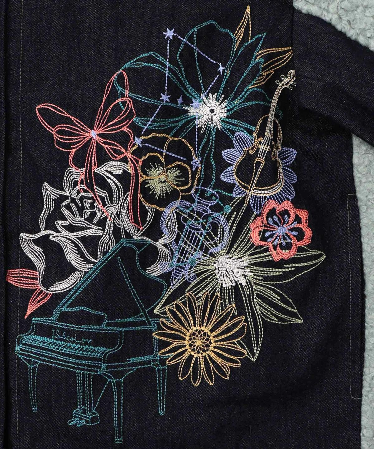 花蝶刺繍デニム×プードルボア 切替ジャケット-17