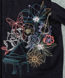 花蝶刺繍デニム×プードルボア 切替ジャケット-17