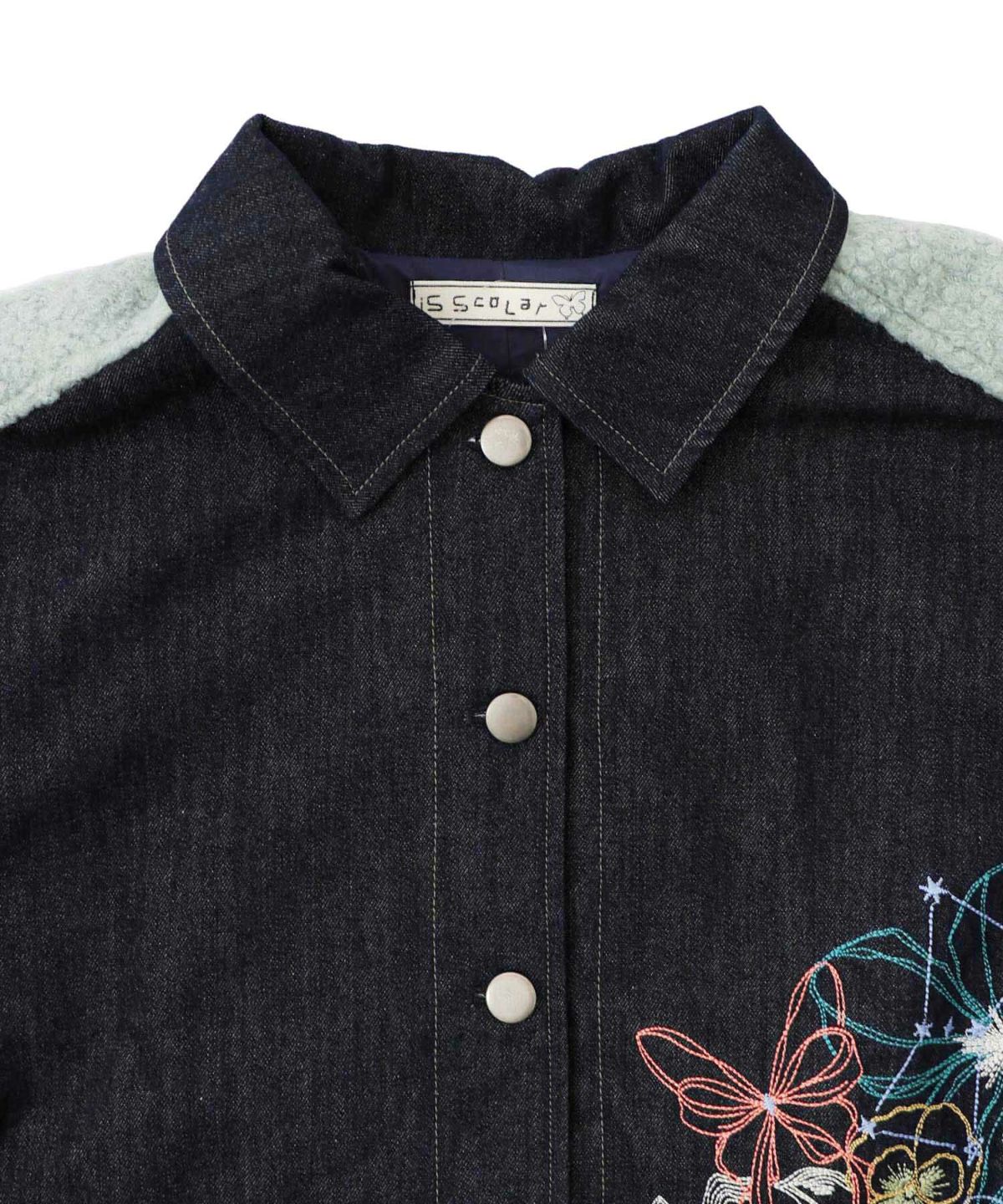 花蝶刺繍デニム×プードルボア 切替ジャケット-18