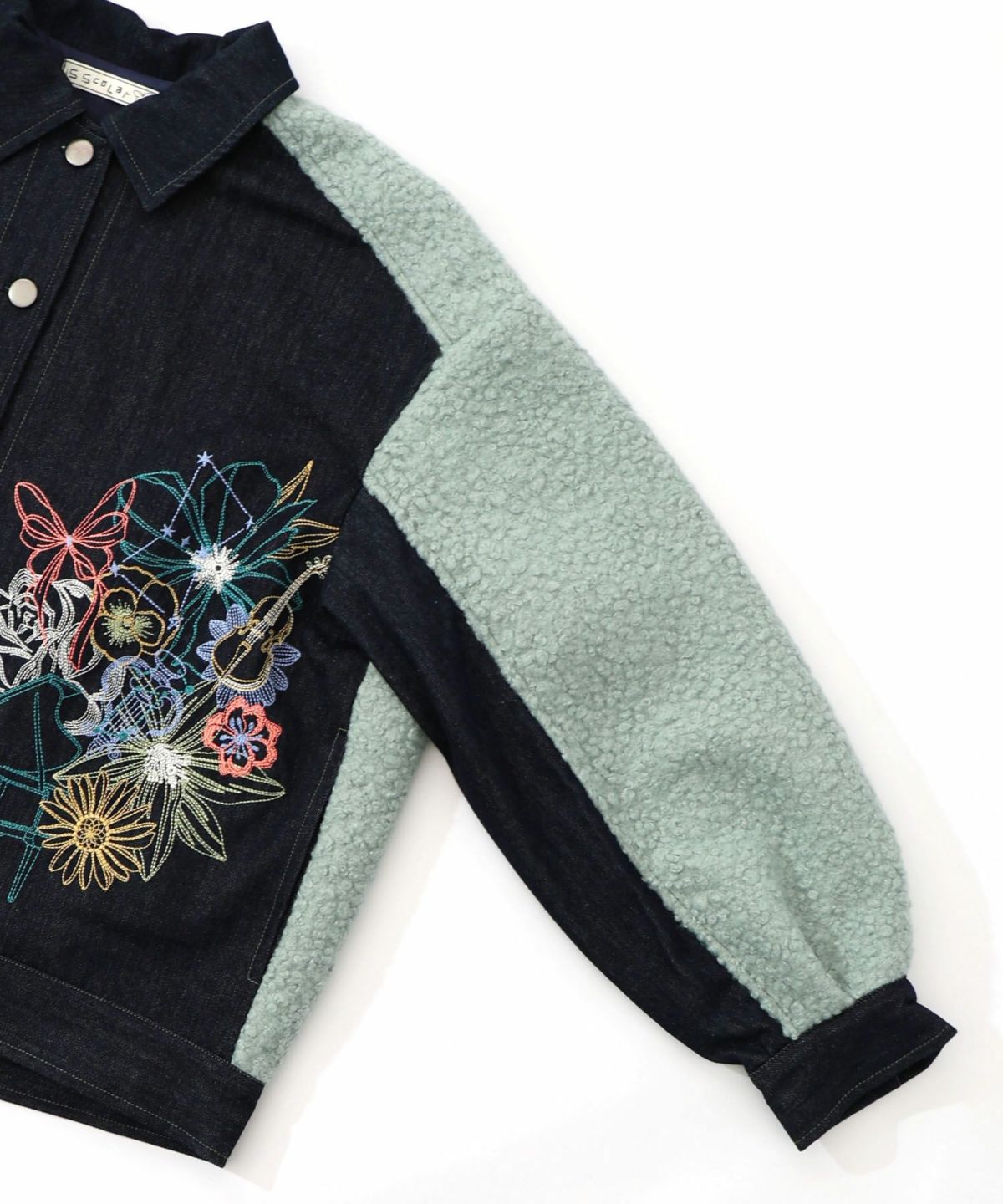 花蝶刺繍デニム×プードルボア 切替ジャケット-19