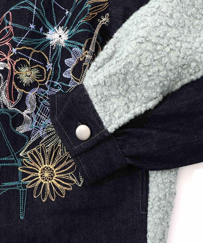 花蝶刺繍デニム×プードルボア 切替ジャケット-21