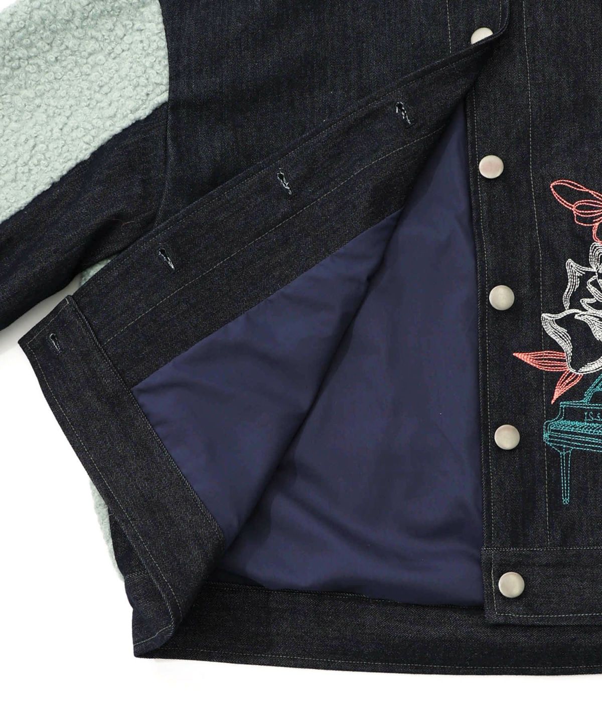花蝶刺繍デニム×プードルボア 切替ジャケット-22