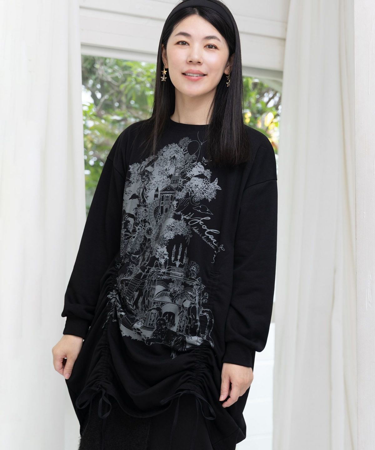 ツリーハウス柄裏毛×裾ドロストワンピース-1