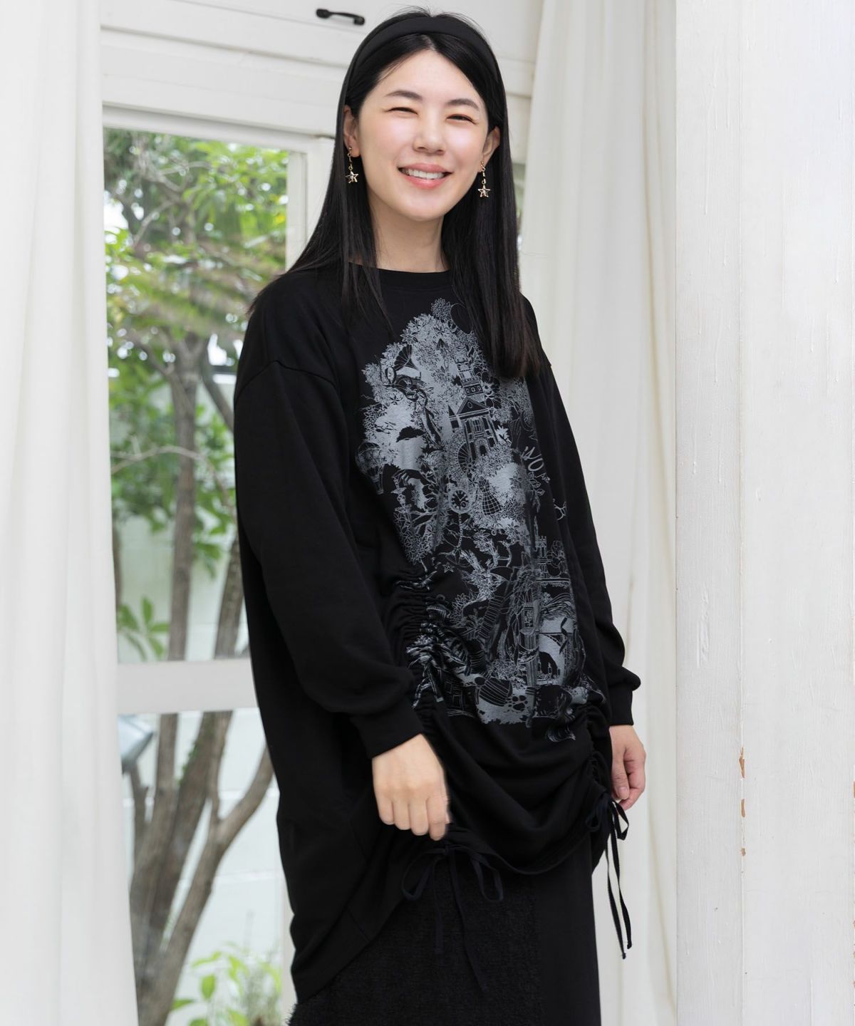 ツリーハウス柄裏毛×裾ドロストワンピース-3