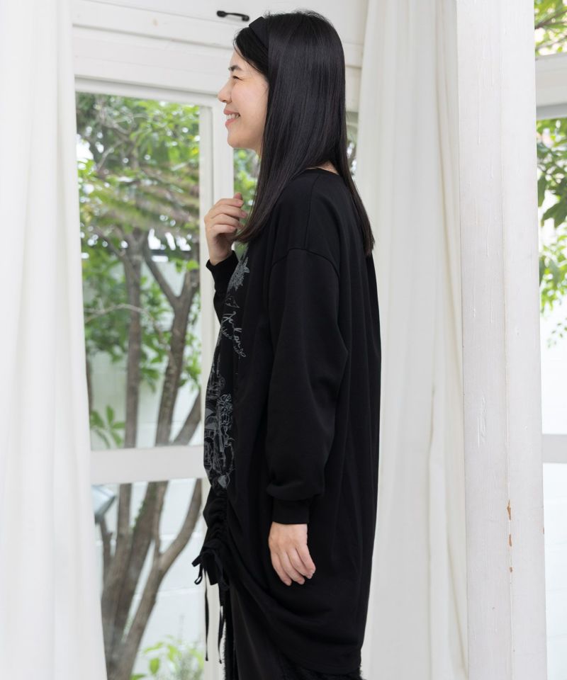 ツリーハウス柄裏毛×裾ドロストワンピース-4