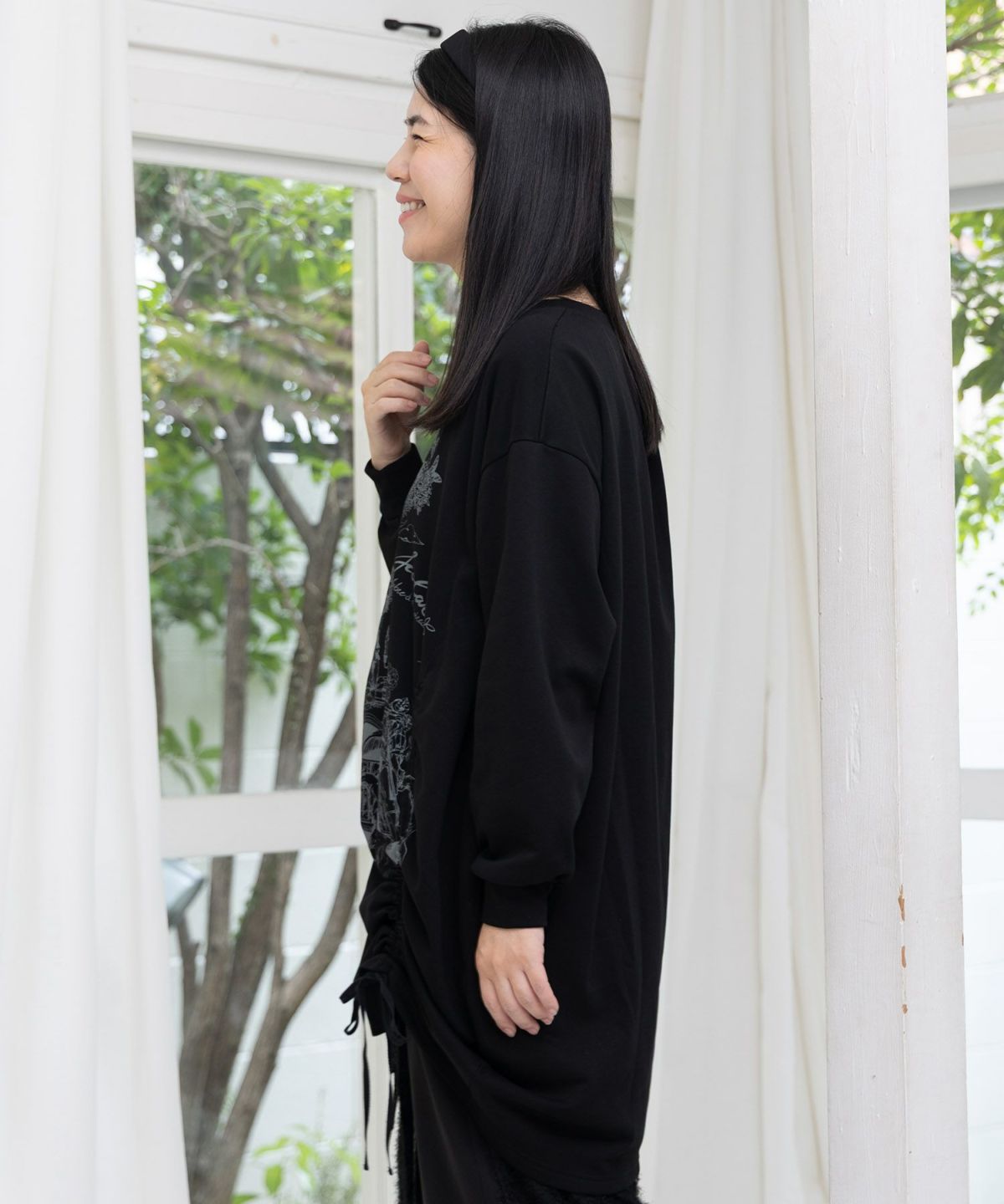 ツリーハウス柄裏毛×裾ドロストワンピース-4