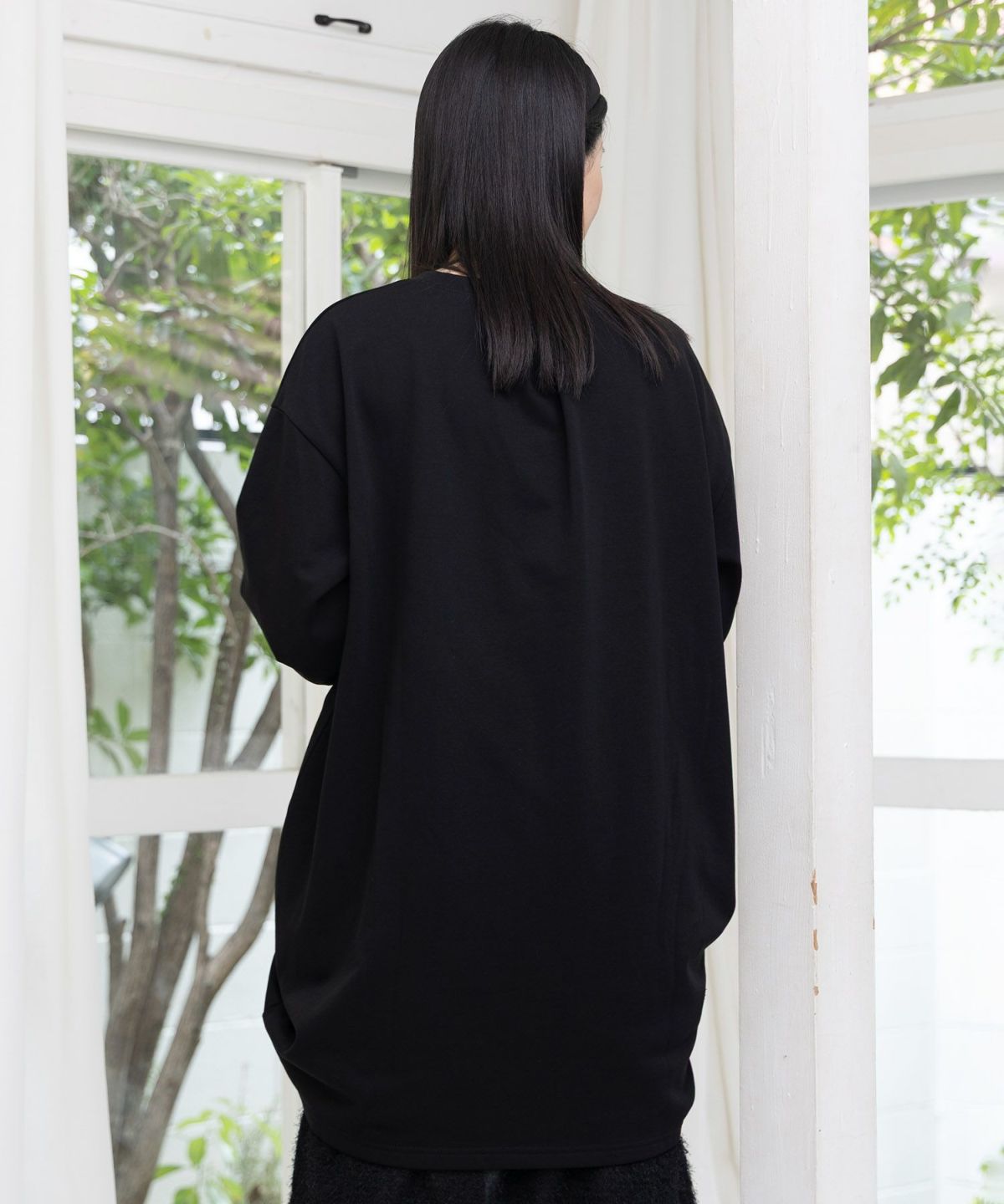 ツリーハウス柄裏毛×裾ドロストワンピース-5