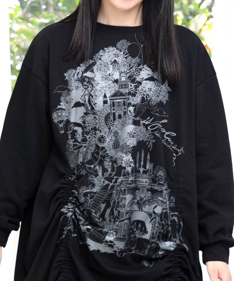 ツリーハウス柄裏毛×裾ドロストワンピース-7