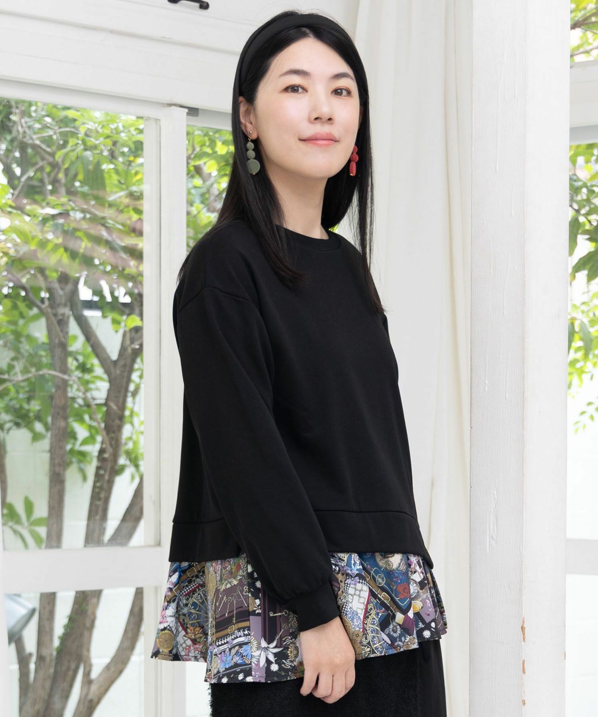 異素材ミックス裏毛アシメプルオーバー-5