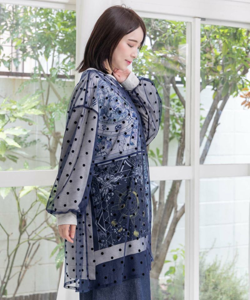 星×タロットコラージュ柄ドットチュールプルオーバー-4