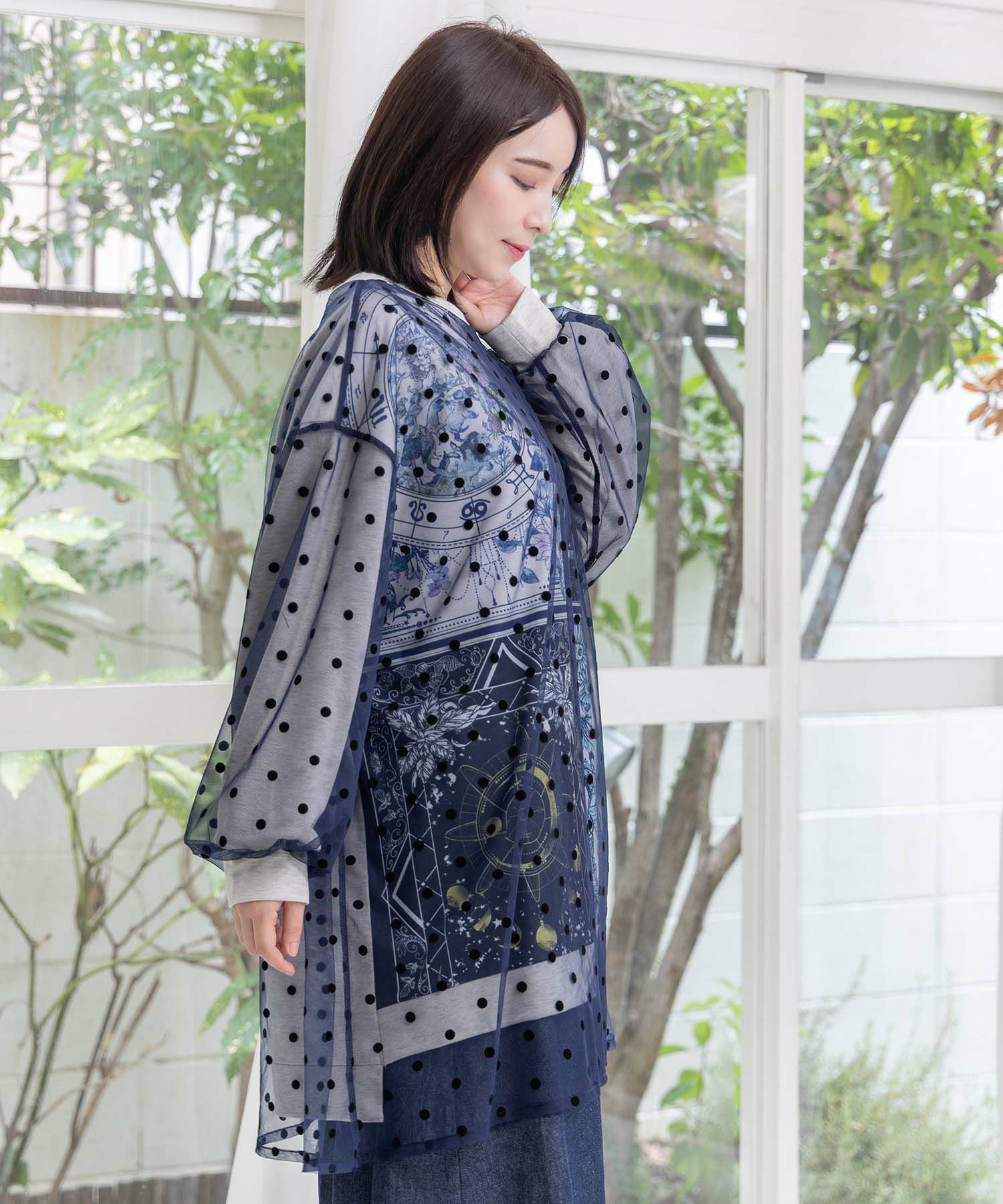 星×タロットコラージュ柄ドットチュールプルオーバー-4