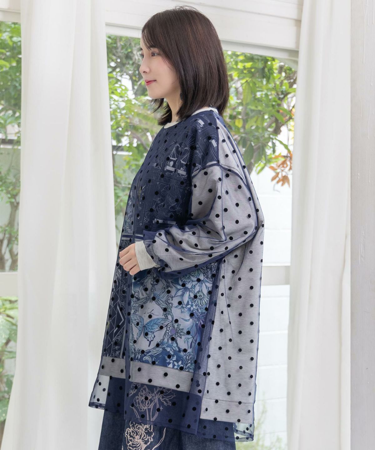 星×タロットコラージュ柄ドットチュールプルオーバー-6