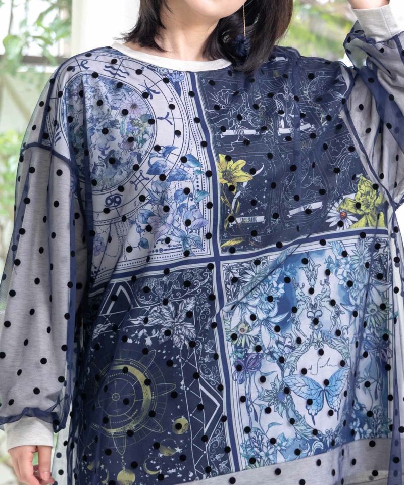 星×タロットコラージュ柄ドットチュールプルオーバー-7