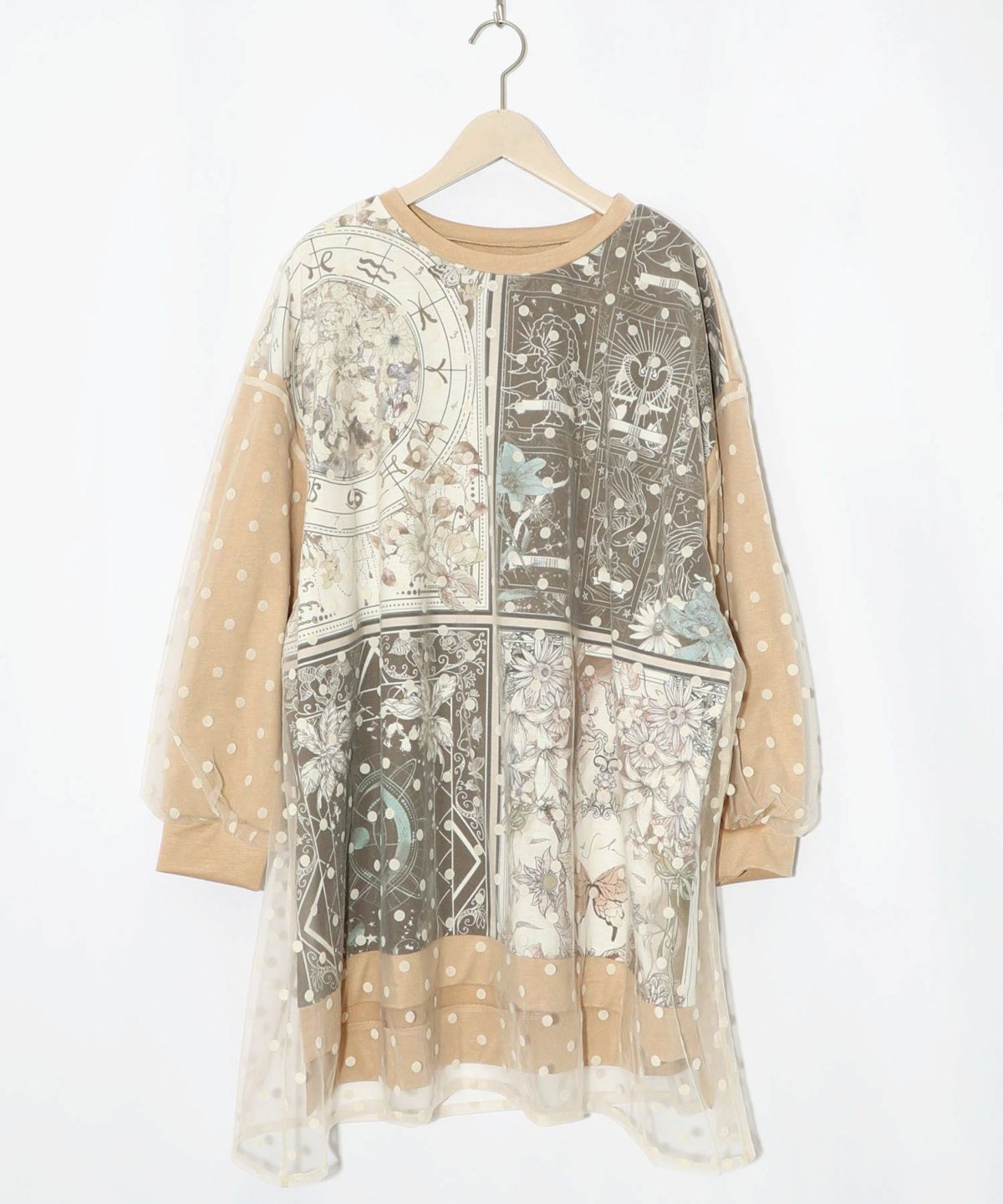 星×タロットコラージュ柄ドットチュールプルオーバー-8