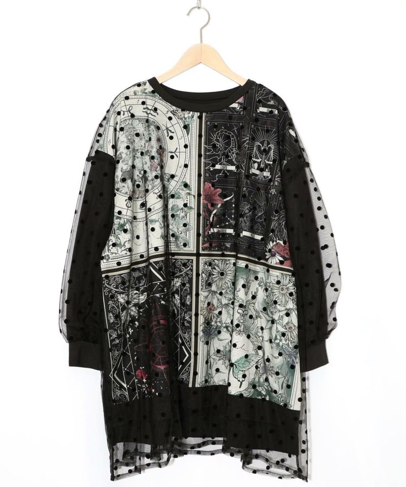 星×タロットコラージュ柄ドットチュールプルオーバー-11