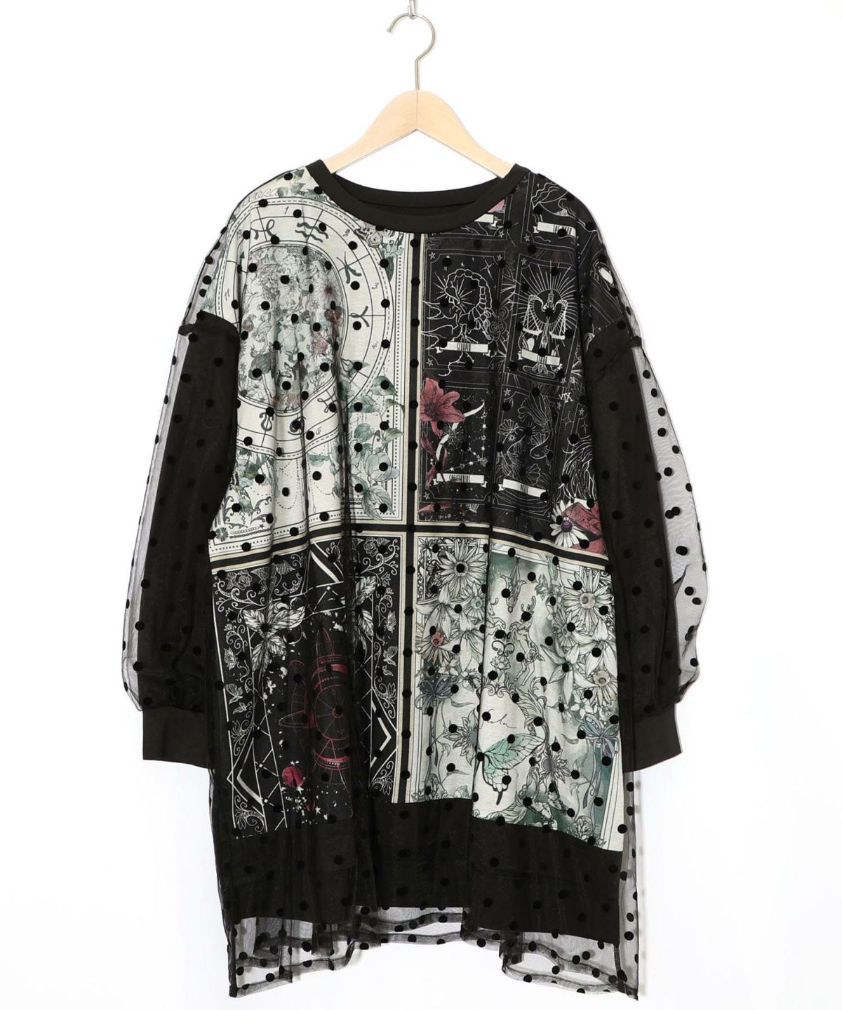 星×タロットコラージュ柄ドットチュールプルオーバー-11