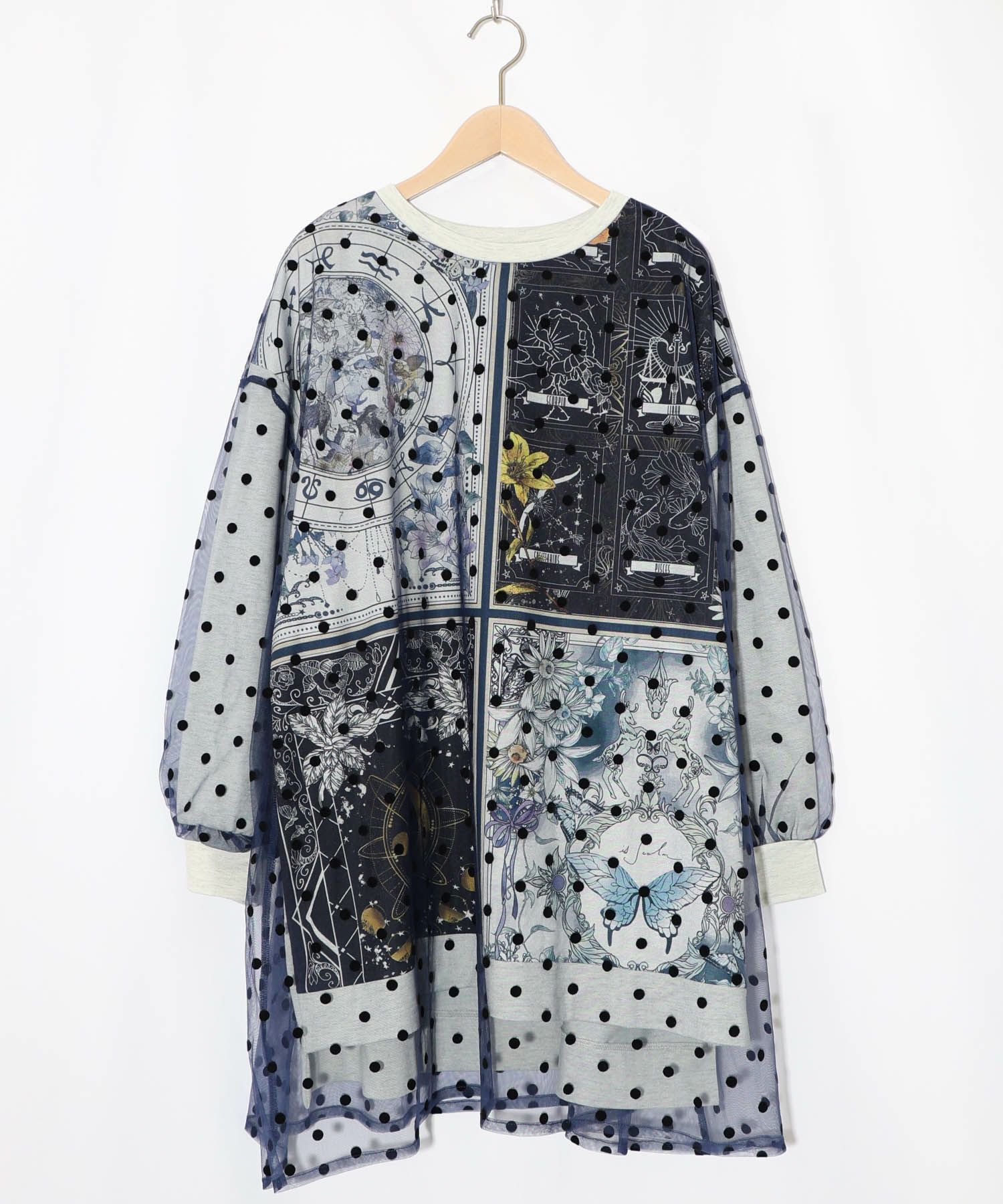 星×タロットコラージュ柄ドットチュールプルオーバー-14