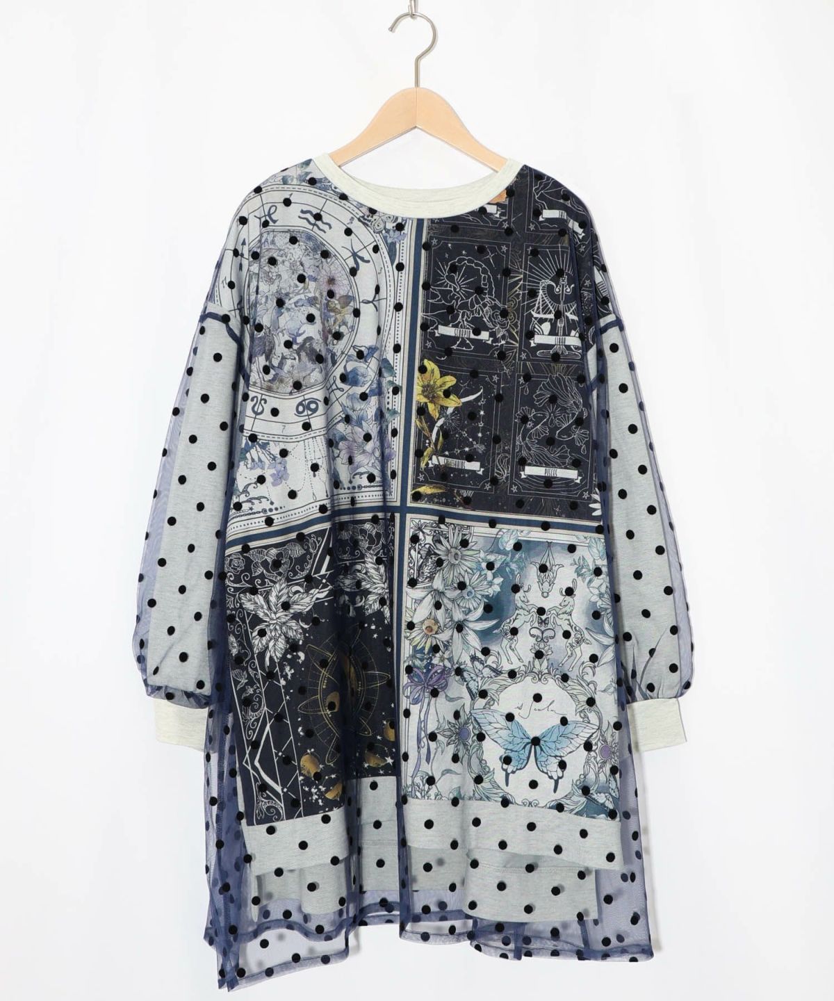 星×タロットコラージュ柄ドットチュールプルオーバー-14