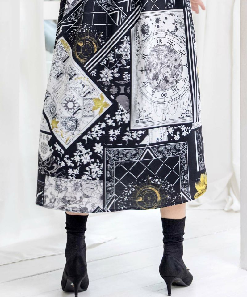 パッチワーク風柄 異素材切替ワンピース-7