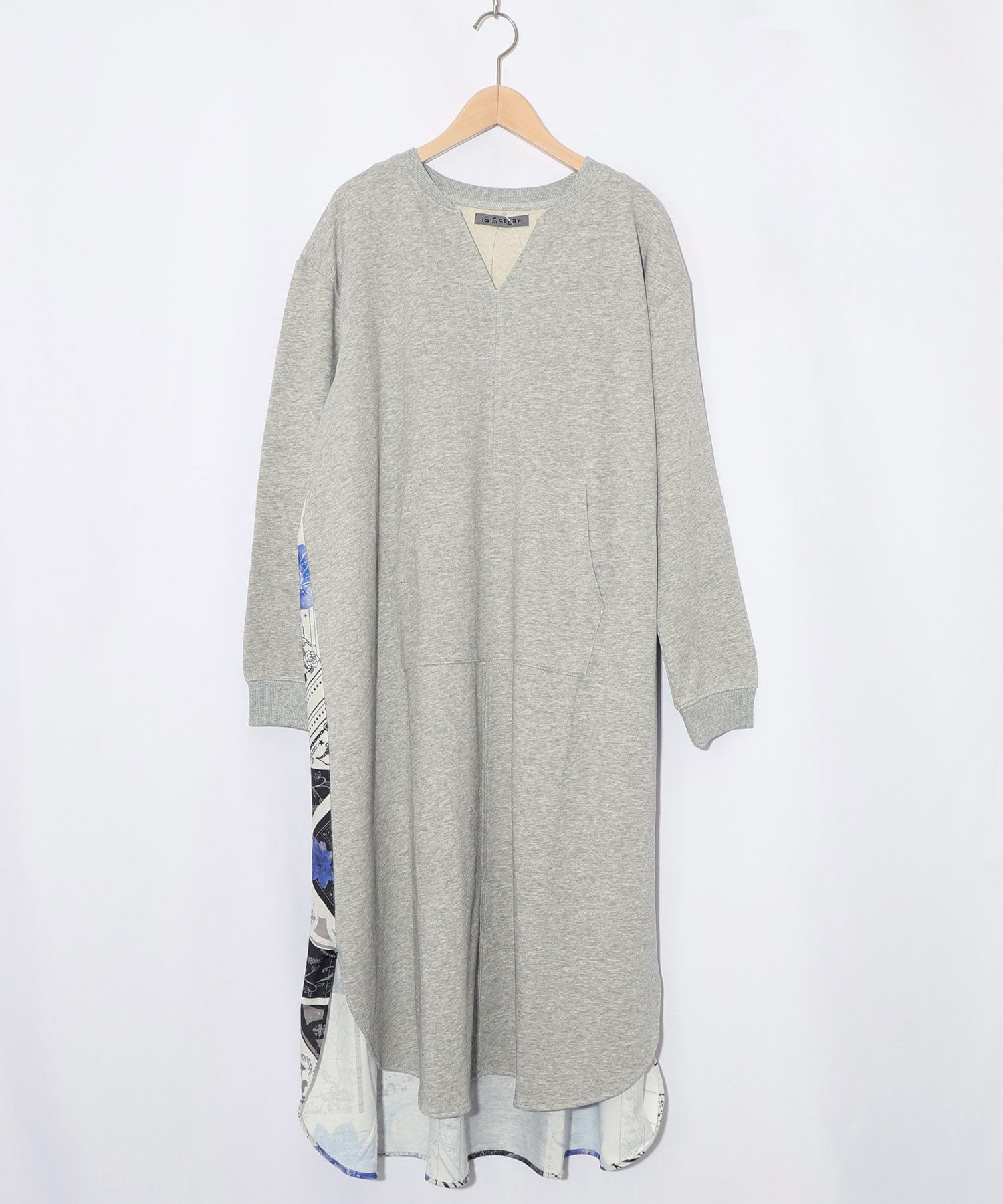 パッチワーク風柄 異素材切替ワンピース-8