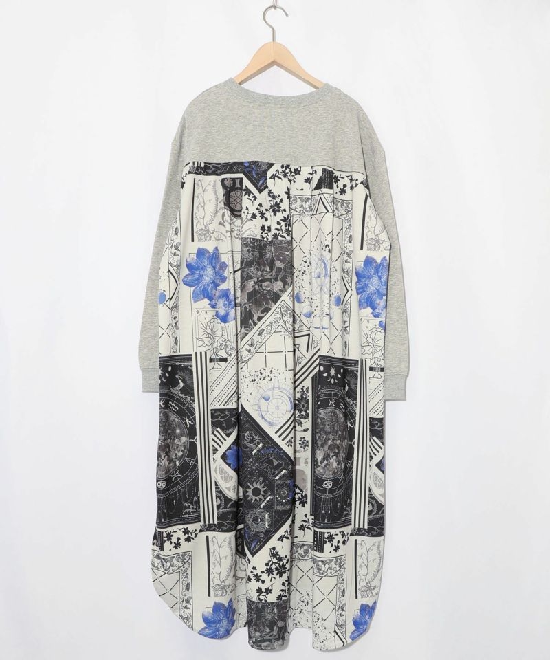 パッチワーク風柄 異素材切替ワンピース-9