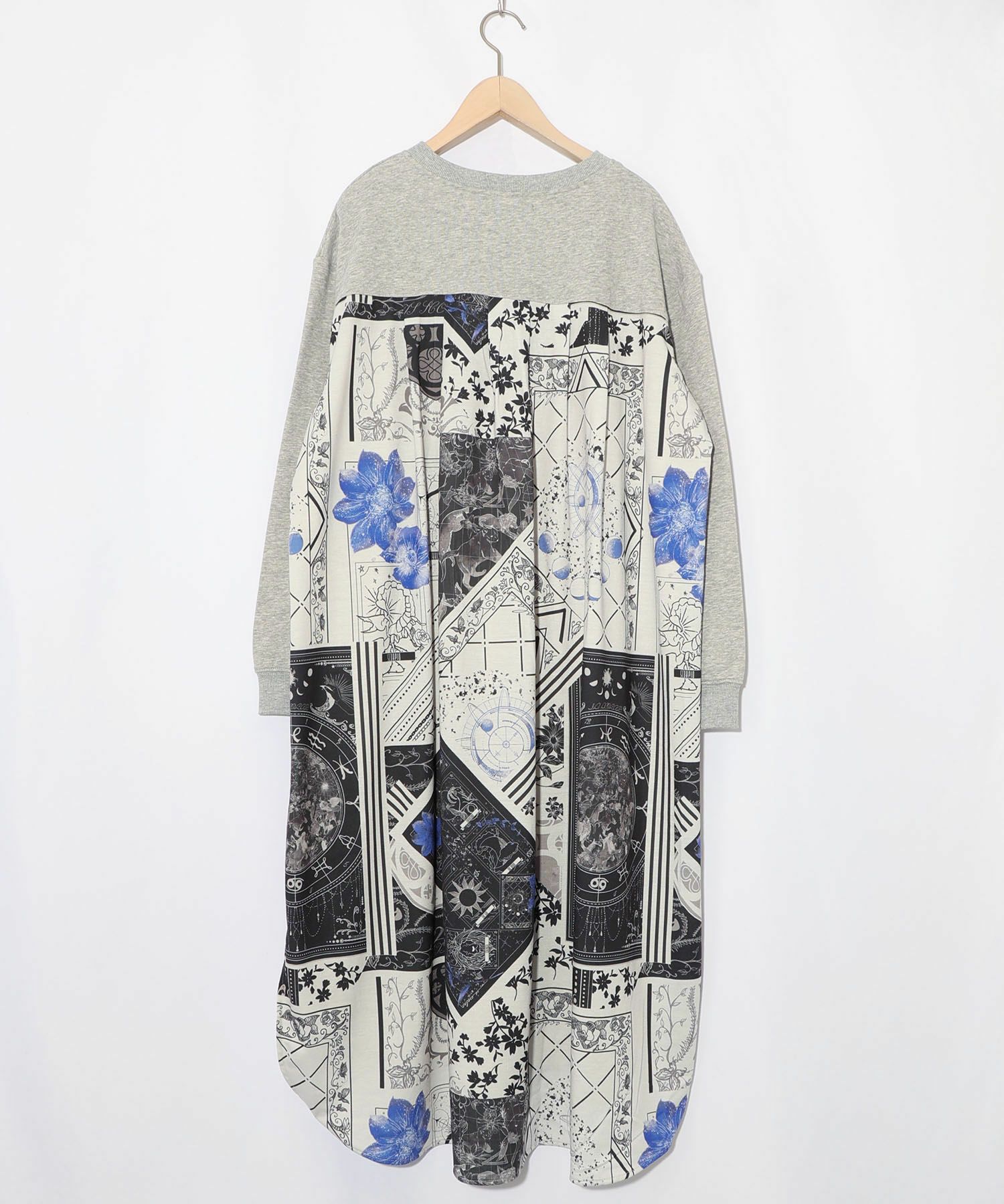 パッチワーク風柄 異素材切替ワンピース-9