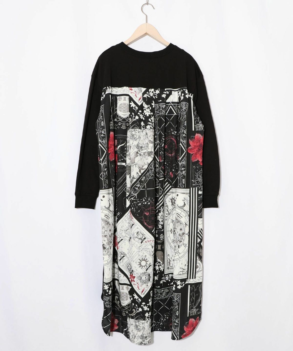 パッチワーク風柄 異素材切替ワンピース-12