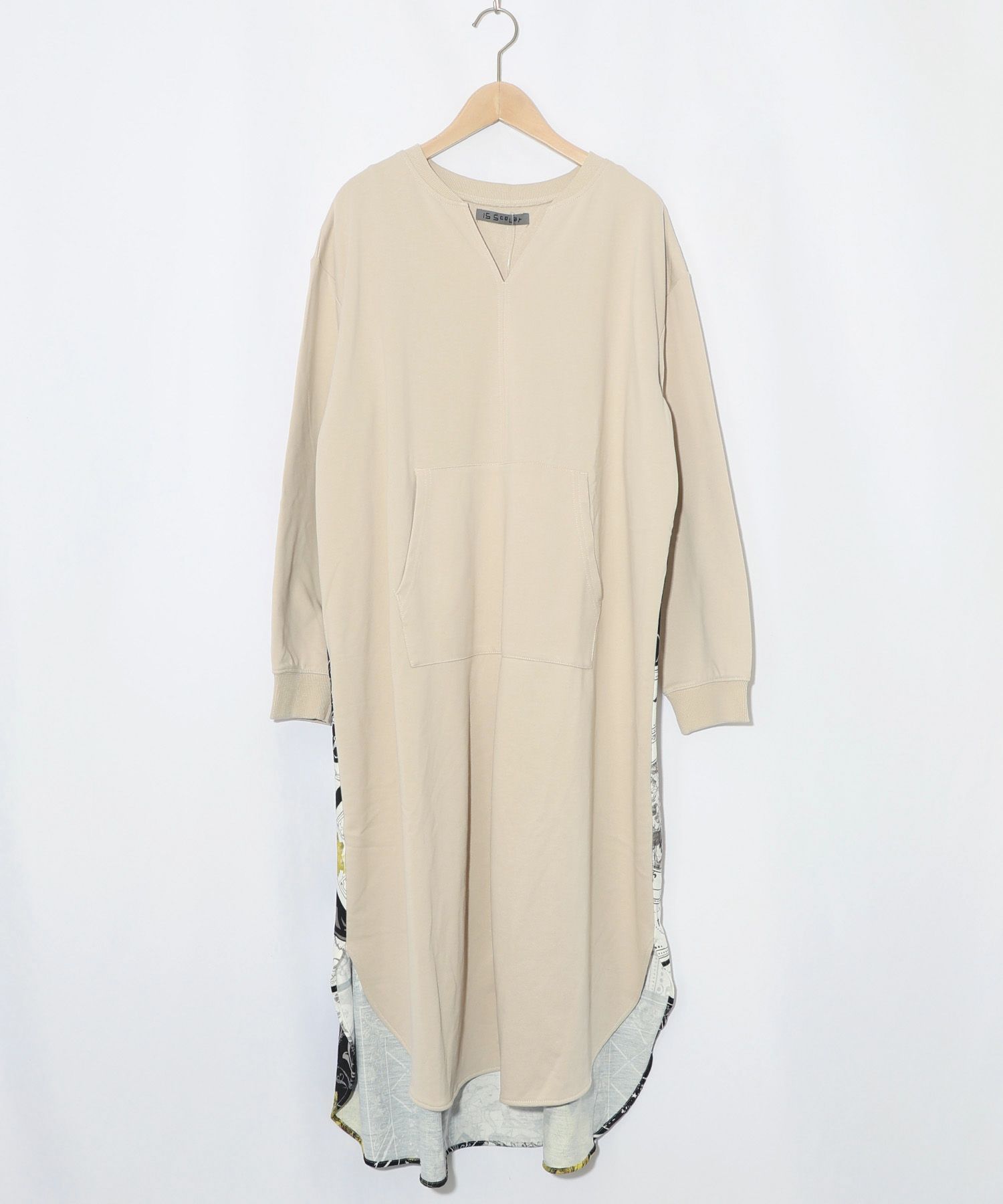 パッチワーク風柄 異素材切替ワンピース-14