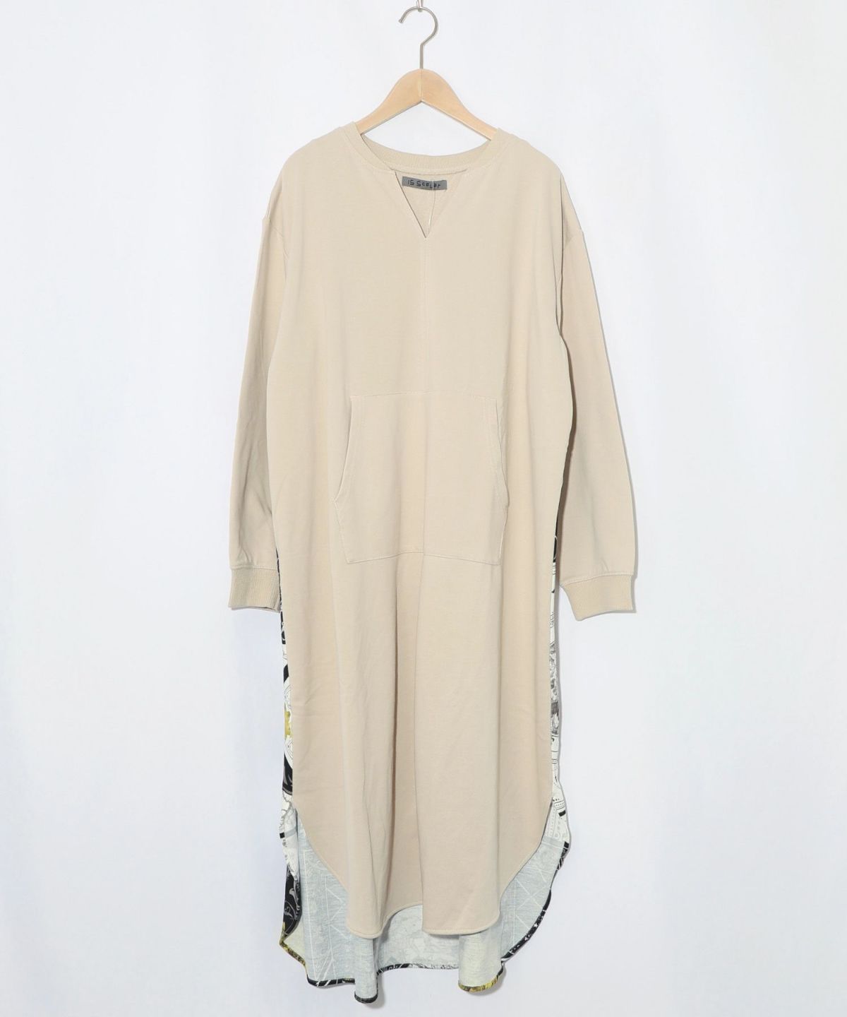 パッチワーク風柄 異素材切替ワンピース-14